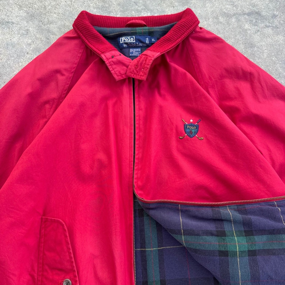 Vintage 90s Polo Ralph Lauren Harrington Coat Plaid Wool Lining Red XL (g5)